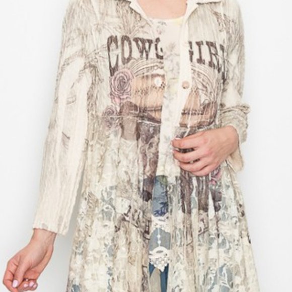 NEW COWBOY HAT CARDIGAN COWGIRL TUFF LACE DUSTER western bohemian sweater SM-3XL - Picture 6 of 8